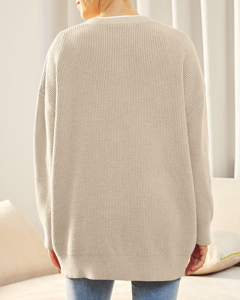 Open Front Oversized Button Lightweight Sweaters V Neck Loose Cardigans Knit Outwear