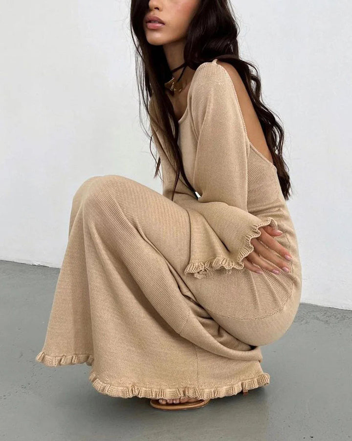 Elegant Fungus-trimmed Backless Strappy Dress