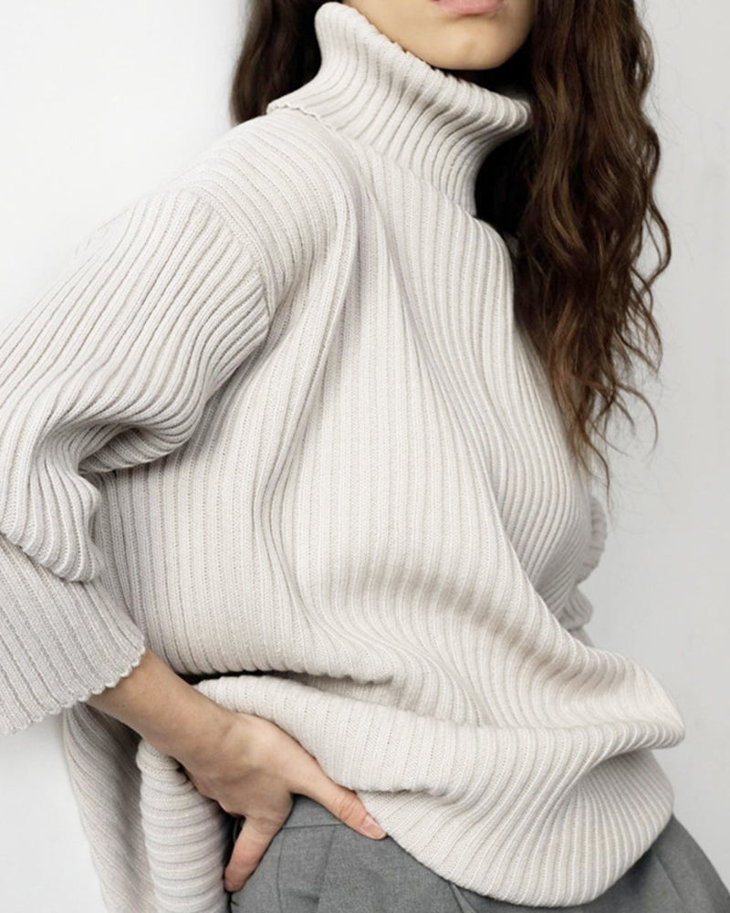 Casual Two Pieces Sets Turtleneck Sweater and Midi Skirt Suits