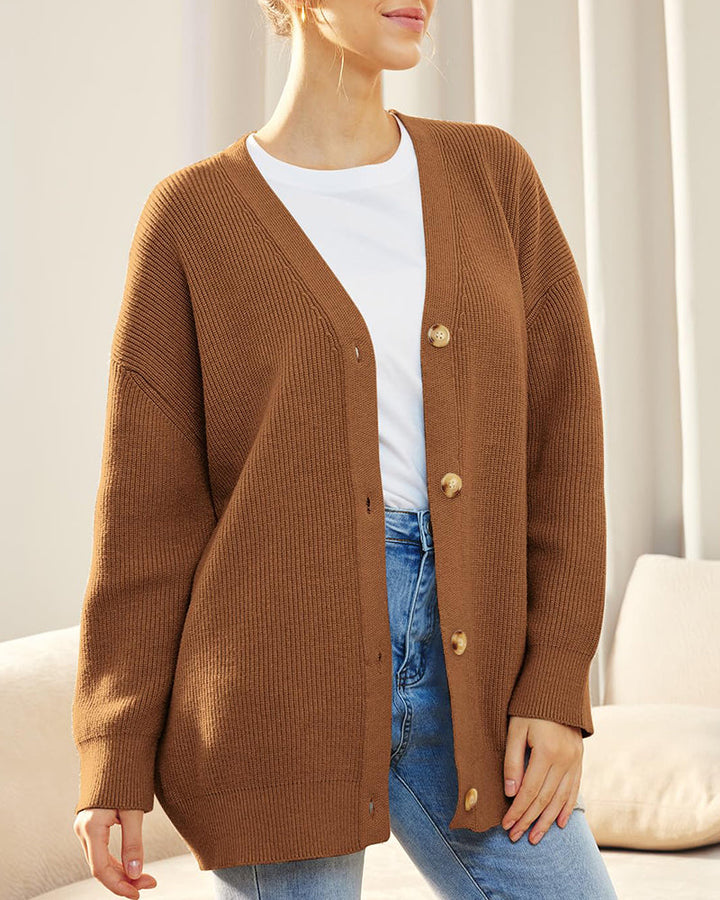 Open Front Oversized Button Lightweight Sweaters V Neck Loose Cardigans Knit Outwear