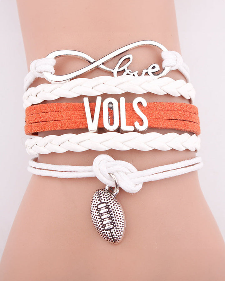 Multi-layered Leather Cord Friendship Bracelet Infinite Love Rugby VOLS Letter Bracelet