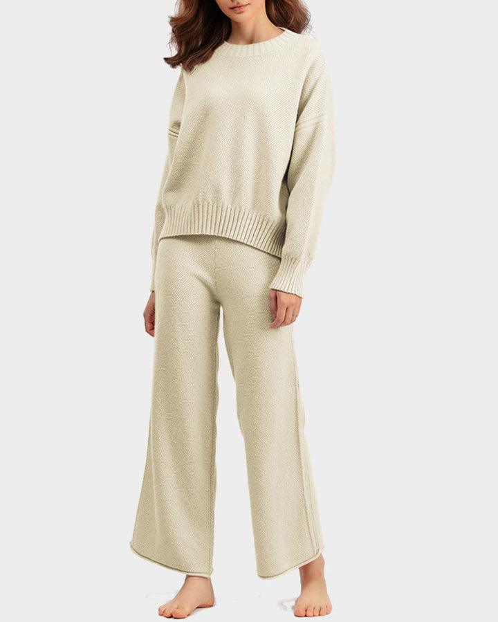 Casual Knit Two-Piece Set Loose-Fit Sweater and Wide-Leg Pants
