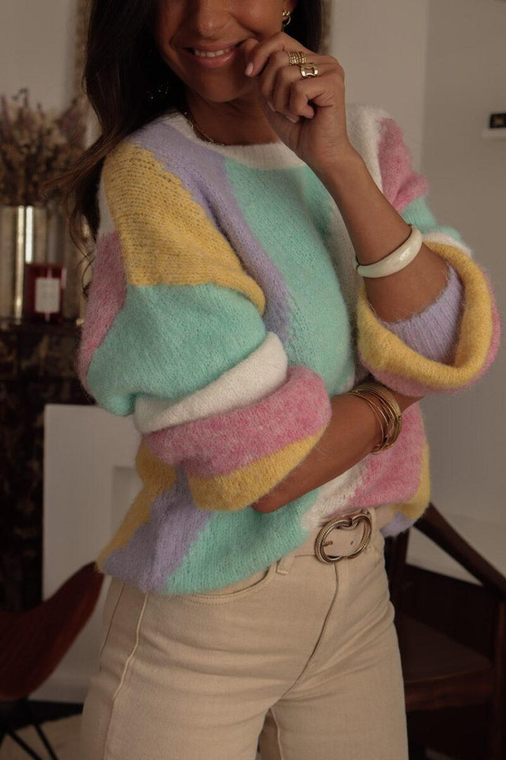Comfy Color Block Round Neck Sweater