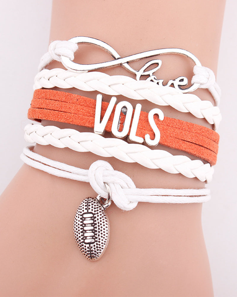 Multi-layered Leather Cord Friendship Bracelet Infinite Love Rugby VOLS Letter Bracelet