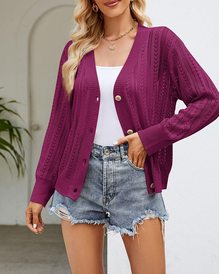 Rib Knit Button Front Cardigan with Pockets