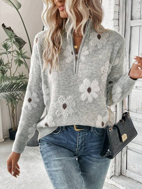 Romantic Print V-Neck Sweater