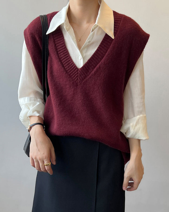 Soft Felt Loose Fit V Neck Sweater Vest