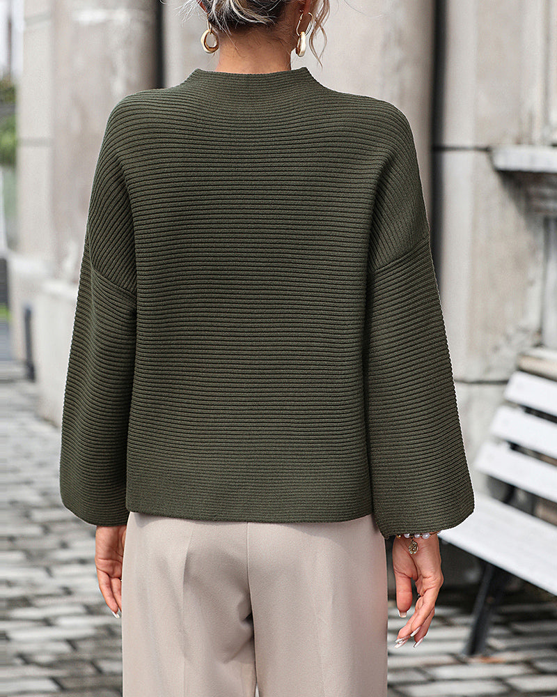 Crewneck Knitted Sweater Solid Color Batwing Long Sleeve Pullover Jumper Top