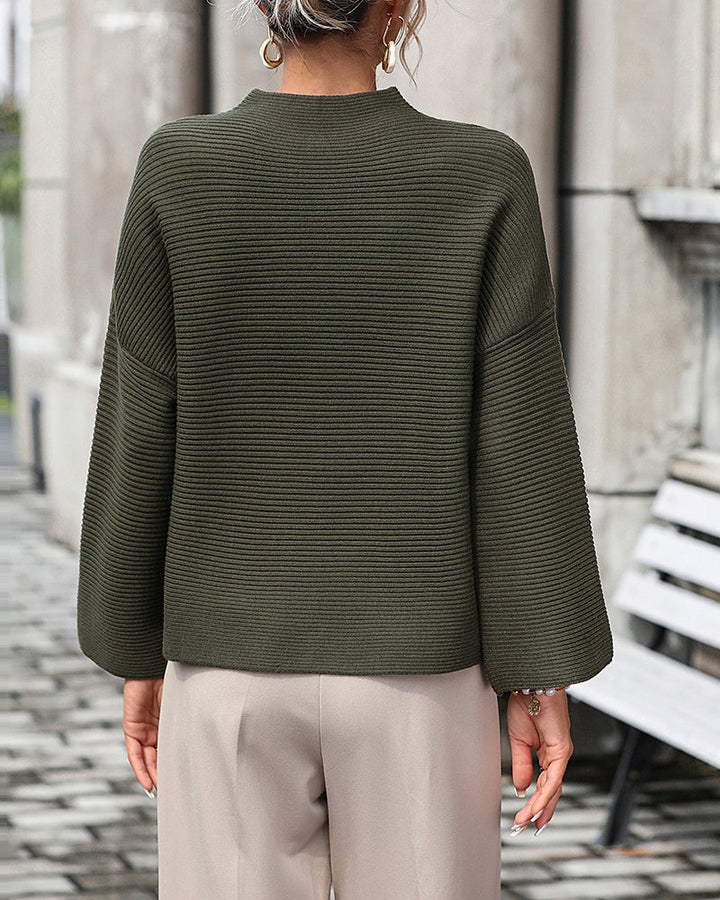 Crewneck Knitted Sweater Solid Color Batwing Long Sleeve Pullover Jumper Top