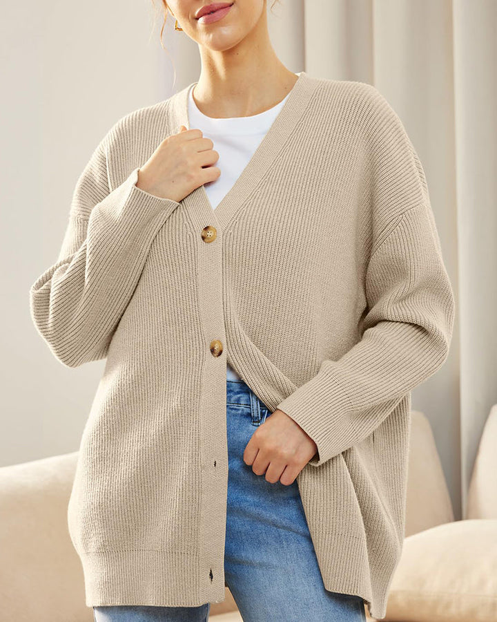 Open Front Oversized Button Lightweight Sweaters V Neck Loose Cardigans Knit Outwear