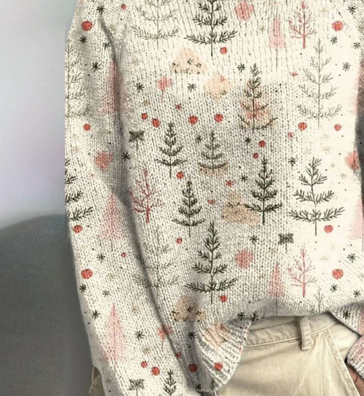 Elegant Plant Print High Neck Long Sleeve Sweater