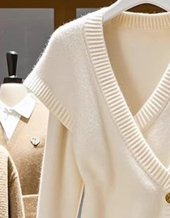 Cozy White Plain V-Neck Sweater