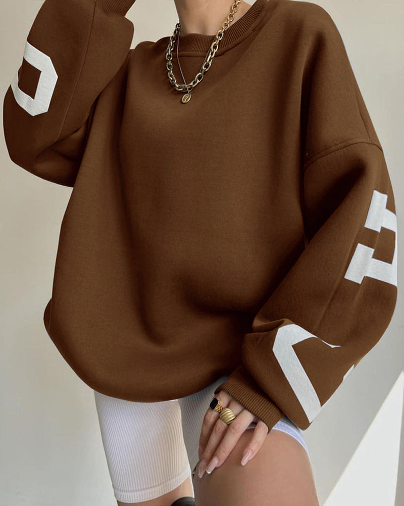 Oversize Sweatshirt Chicago Letter Graphic Long Sleeve Crewneck Pullover Top