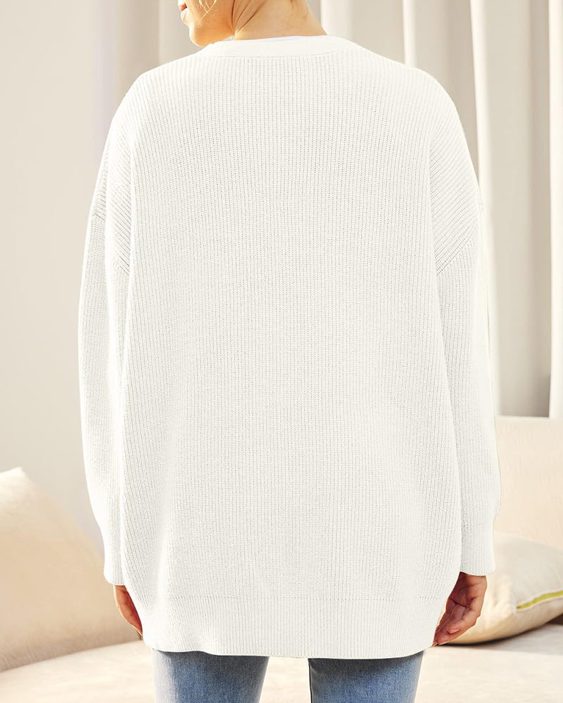 Open Front Oversized Button Lightweight Sweaters V Neck Loose Cardigans Knit Outwear