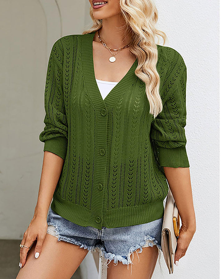 Rib Knit Button Front Cardigan with Pockets