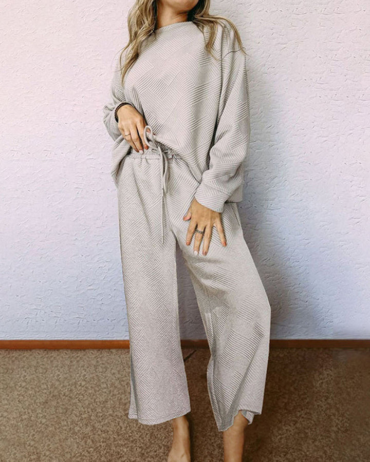 Casual Two Piece Set Dropped Shoulder Top and Pants Set