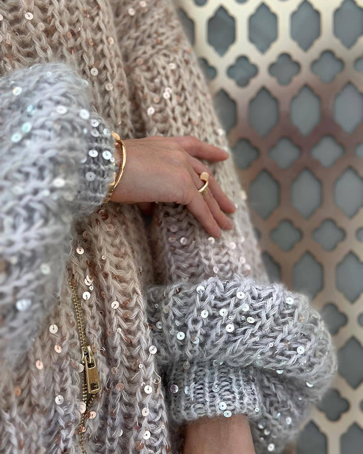 Solid Knit Sequined Sweater Jacket