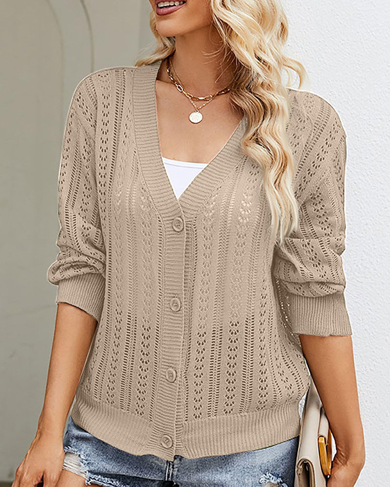 Rib Knit Button Front Cardigan with Pockets