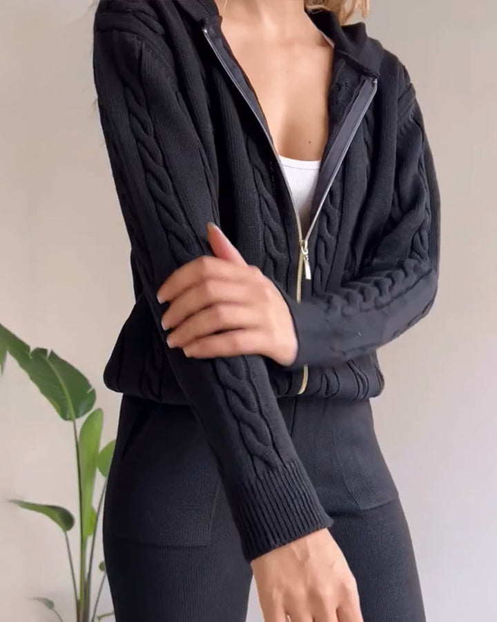 Casual Twist Jacquard Sweater Cardigan Two-Pieces Set