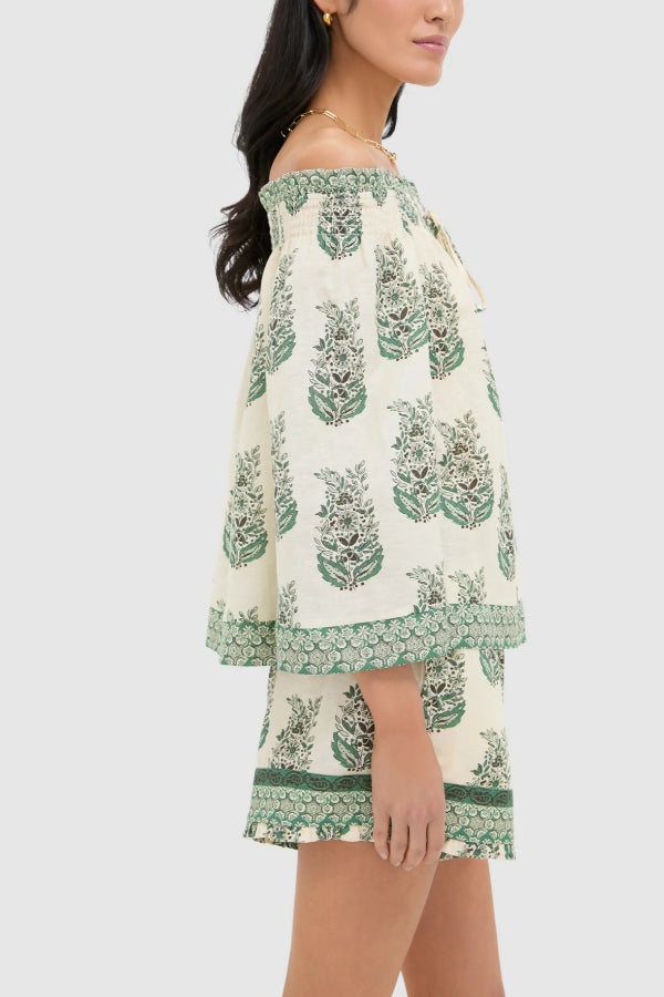 Jade Terrace Print Off-The-Shoulder Ashleigh Shirt