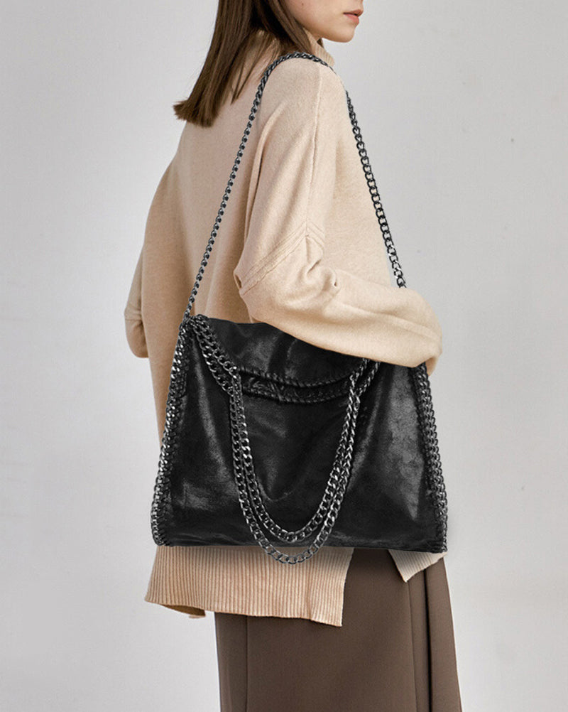 Metallic Pattern Chain Shoulder Tote Bag Funky Style