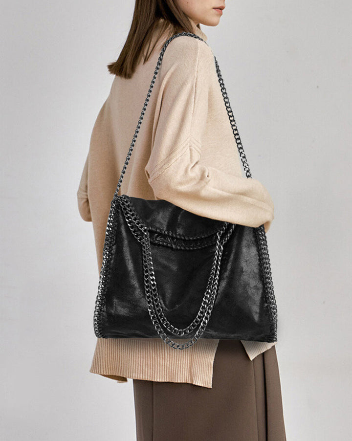 Metallic Pattern Chain Shoulder Tote Bag Funky Style