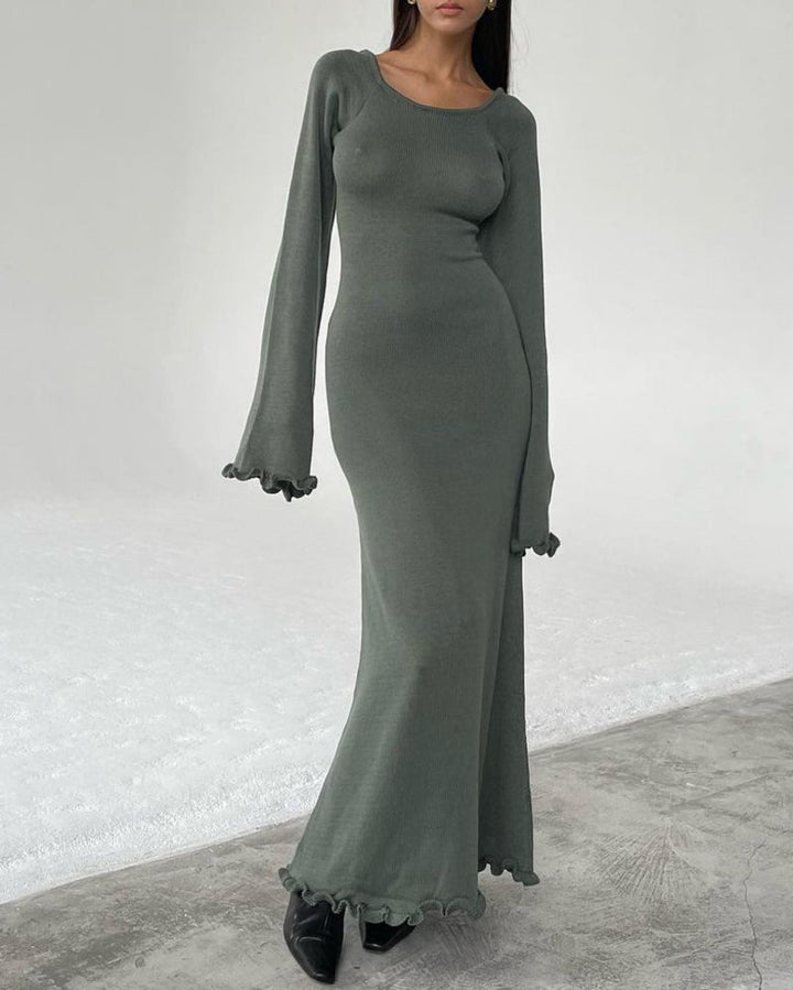 Elegant Fungus-trimmed Backless Strappy Dress