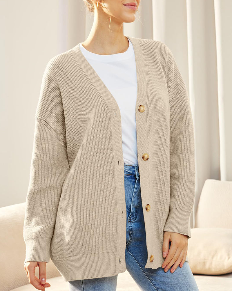 Open Front Oversized Button Lightweight Sweaters V Neck Loose Cardigans Knit Outwear