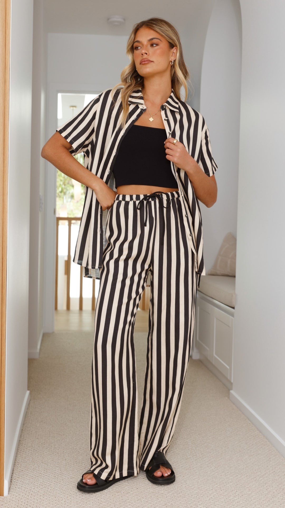 Essie Shirt - Black/Beige Stripe