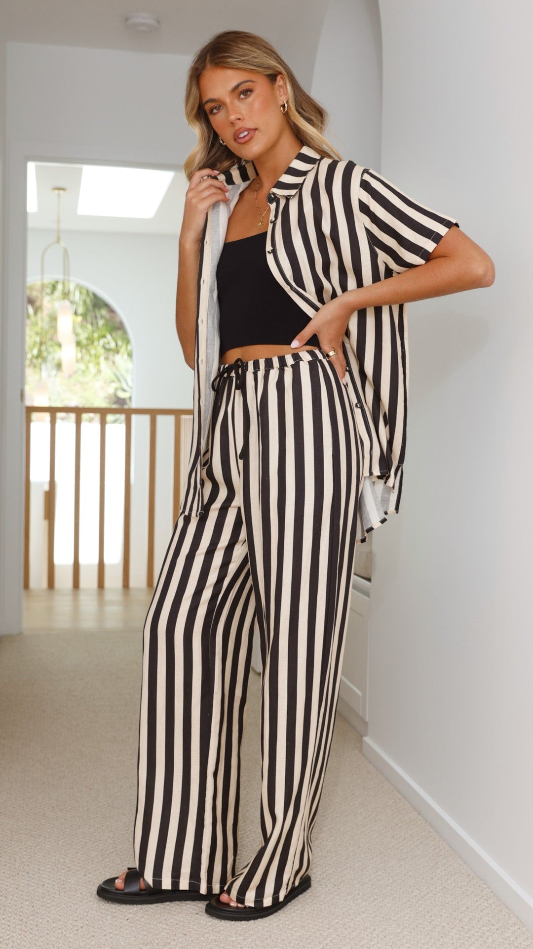 Essie Shirt - Black/Beige Stripe