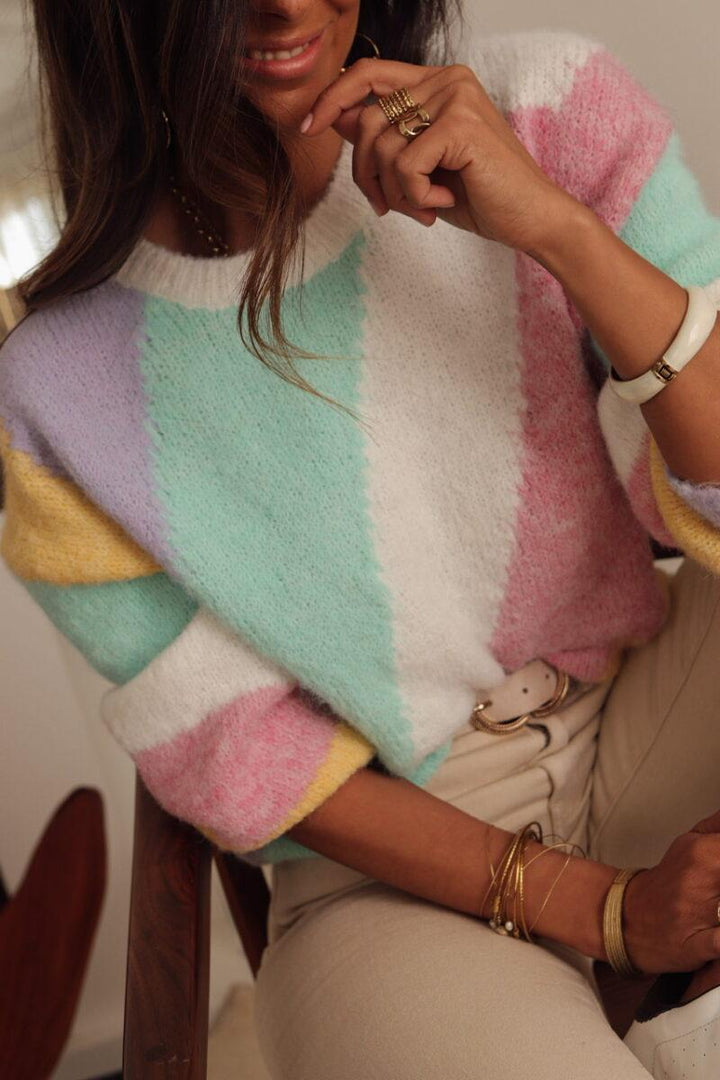Comfy Color Block Round Neck Sweater