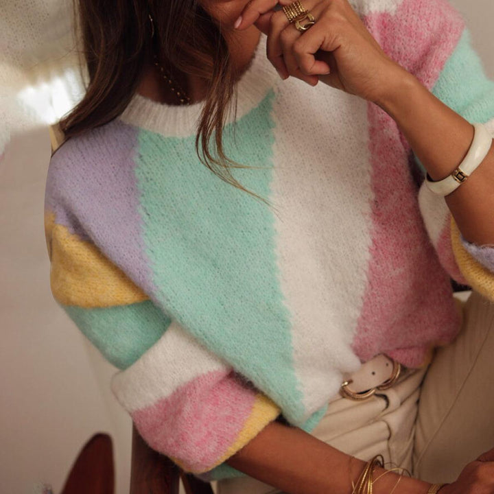 Comfy Color Block Round Neck Sweater