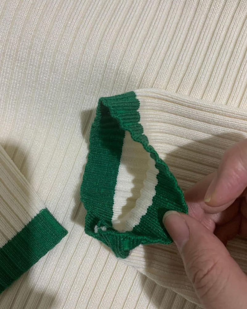 Knit Two Piece Outfit Color Block Cropped Top Long Pants Ribbed Sweater Set