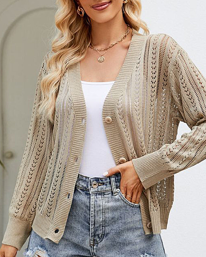 Rib Knit Button Front Cardigan with Pockets