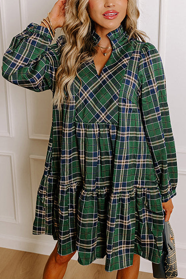 Merry Plaid V-Neck Dress