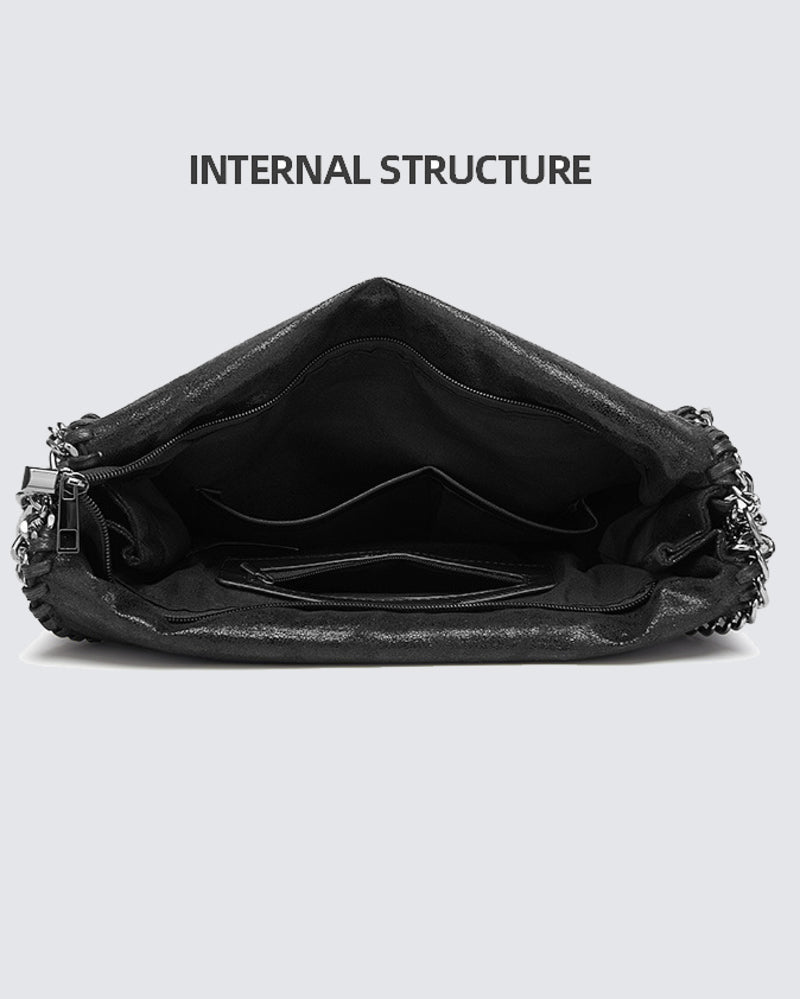 Metallic Pattern Chain Shoulder Tote Bag Funky Style