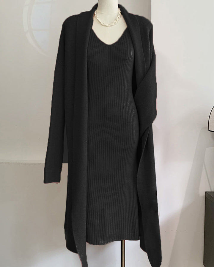 Casual Knitted Cardigan And Sweater Dress Two-Piece Set
