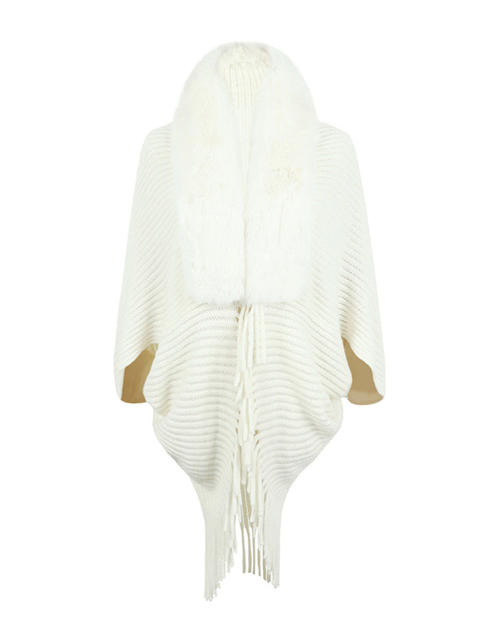 Knit Shawl Womens Solid Color Loose Collar Tassel Cape Knitted Cape Coat