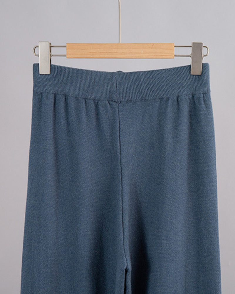 Casual Two-Pieces Outfits Lapel V Neck Sweater and Trousers Sets