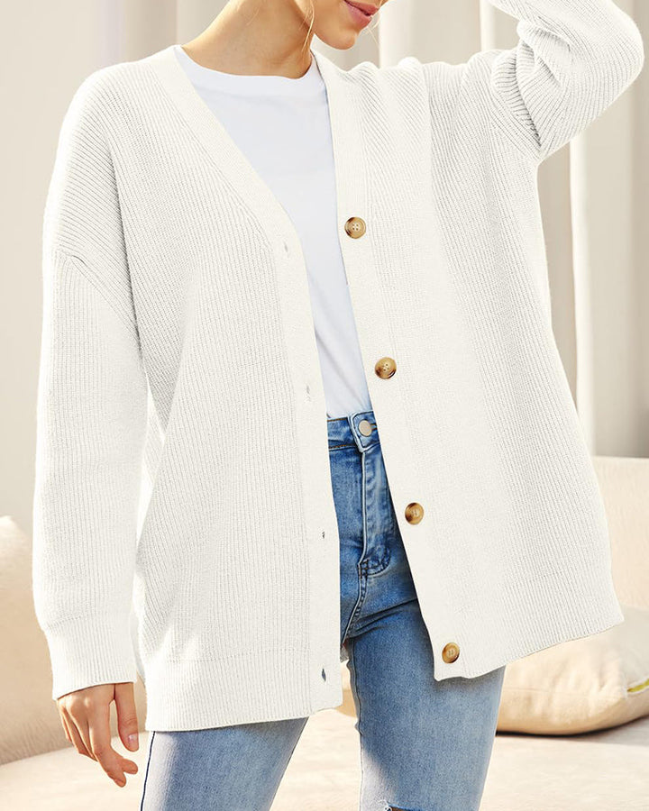Open Front Oversized Button Lightweight Sweaters V Neck Loose Cardigans Knit Outwear
