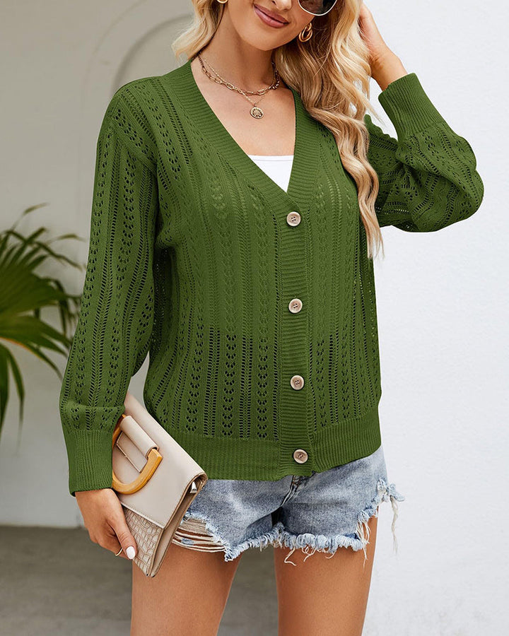 Rib Knit Button Front Cardigan with Pockets