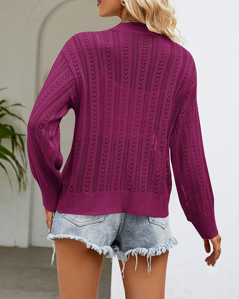 Rib Knit Button Front Cardigan with Pockets