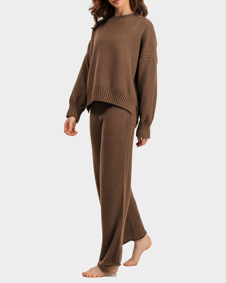 Casual Knit Two-Piece Set Loose-Fit Sweater and Wide-Leg Pants