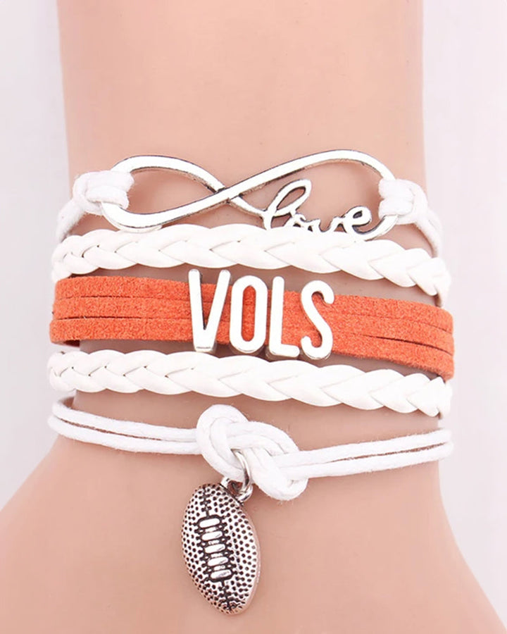 Multi-layered Leather Cord Friendship Bracelet Infinite Love Rugby VOLS Letter Bracelet