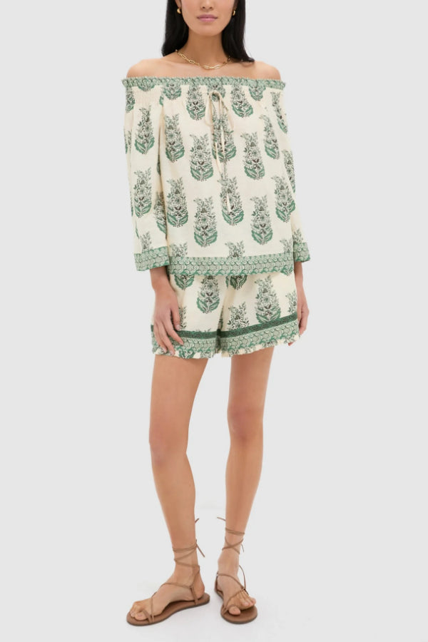 Jade Terrace Print Off-The-Shoulder Ashleigh Shirt