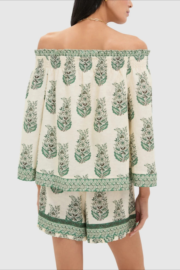 Jade Terrace Print Off-The-Shoulder Ashleigh Shirt