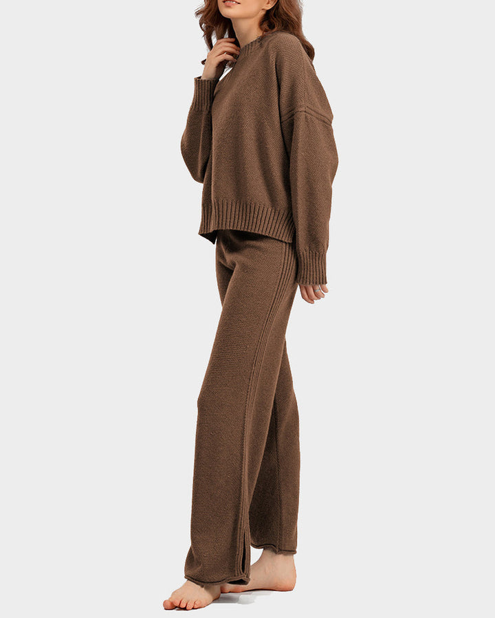 Casual Knit Two-Piece Set Loose-Fit Sweater and Wide-Leg Pants