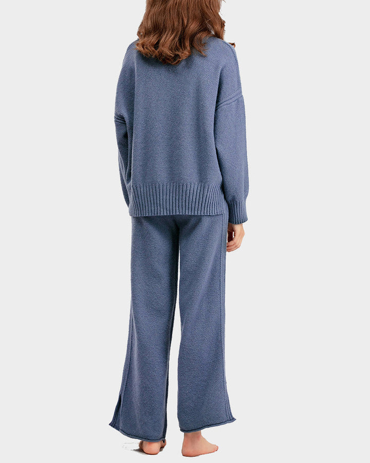 Casual Knit Two-Piece Set Loose-Fit Sweater and Wide-Leg Pants