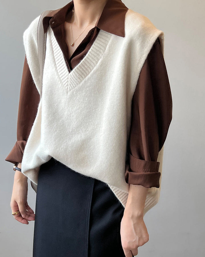 Soft Felt Loose Fit V Neck Sweater Vest