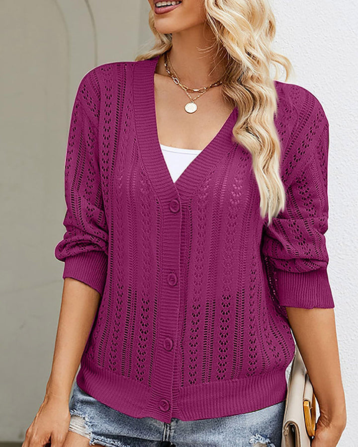 Rib Knit Button Front Cardigan with Pockets